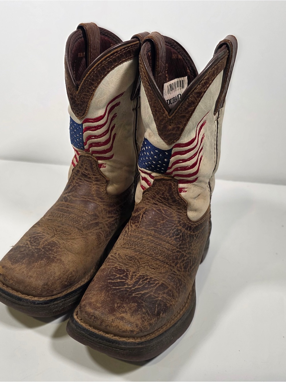 Durango Brown and Cream Kids Cowboy Boots with Flag Accent Toddler Boy Size 10